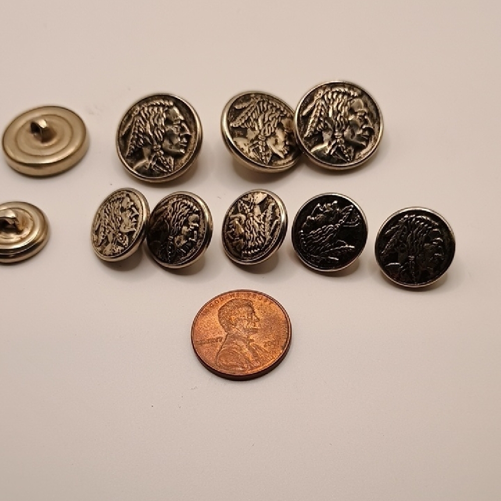 Vintage Chrome and Black Indian Head Button Set - Picture 3 of 3